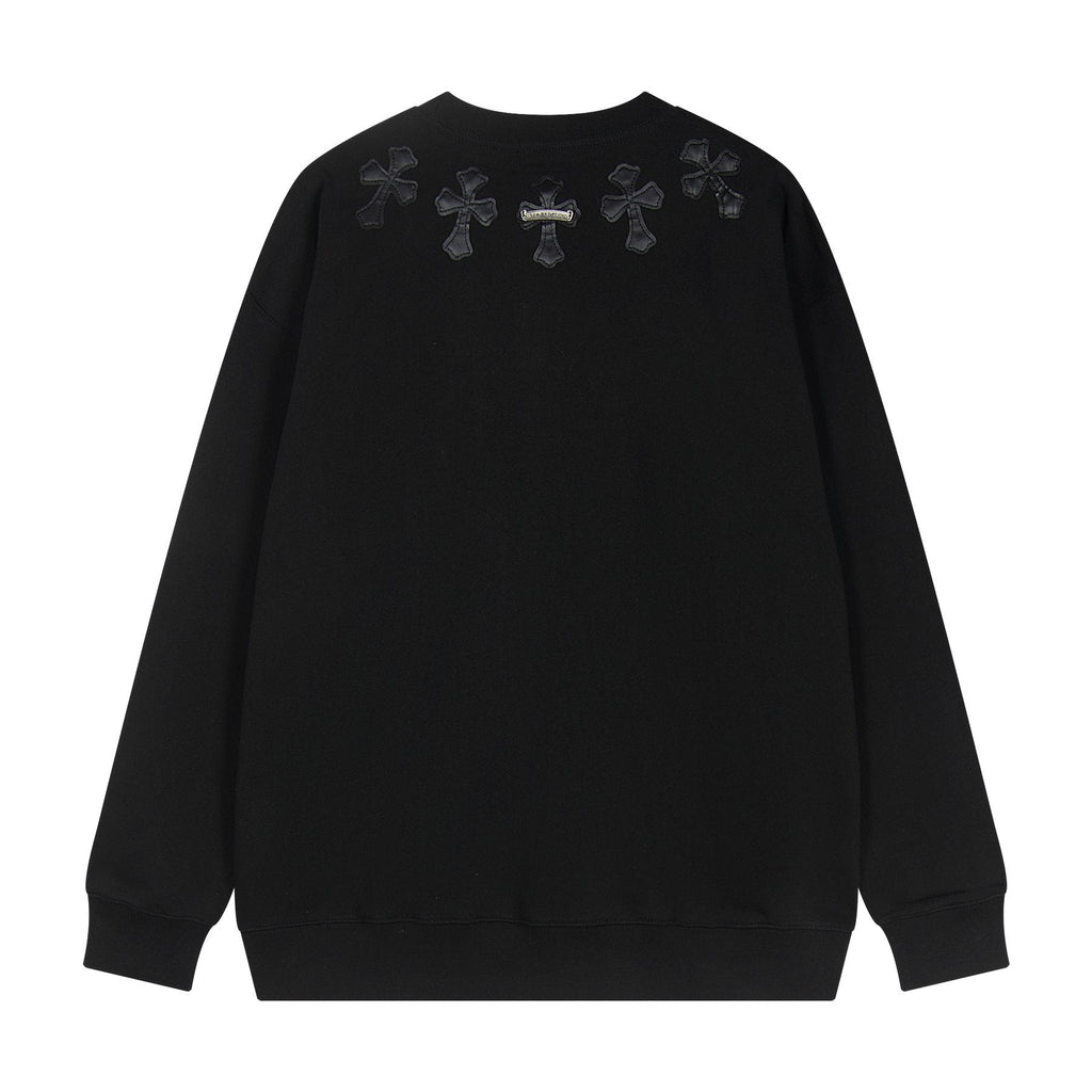 Chrome Hearts Leather Cross Metal Detail Crewneck Sweatshirt